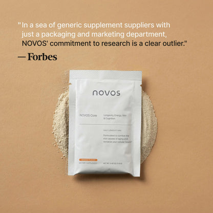 NOVOS Core Longevity Mix, Anti-Aging Supplement, Drink Powder Packet Orange Flavor - Skin Support, Energy, Mood, Sleep and Cognition Support - 30 Servings