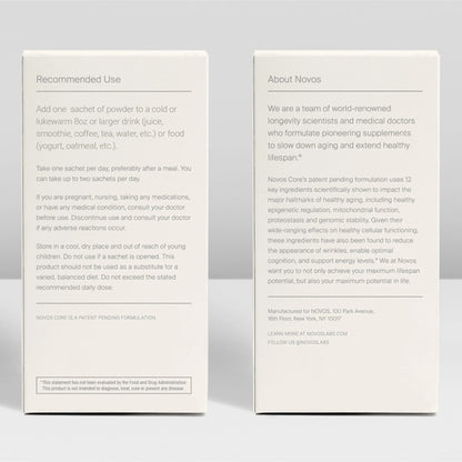 NOVOS Core Longevity Mix, Anti-Aging Supplement, Drink Powder Packet Orange Flavor - Skin Support, Energy, Mood, Sleep and Cognition Support - 30 Servings