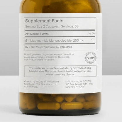 Novos Boost NMN - Contains 250 mg of High-Purity NMN, 60 Capsules, Supports Cellular Repair and DNA Protection, Boosts NAD+